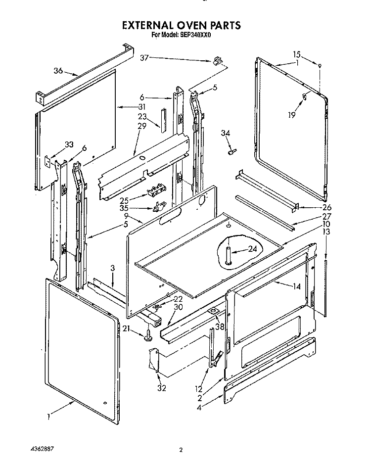 EXTERNAL OVEN, LIT/OPTIONAL Diagram and Parts List for SEP340XX0  Roper Range