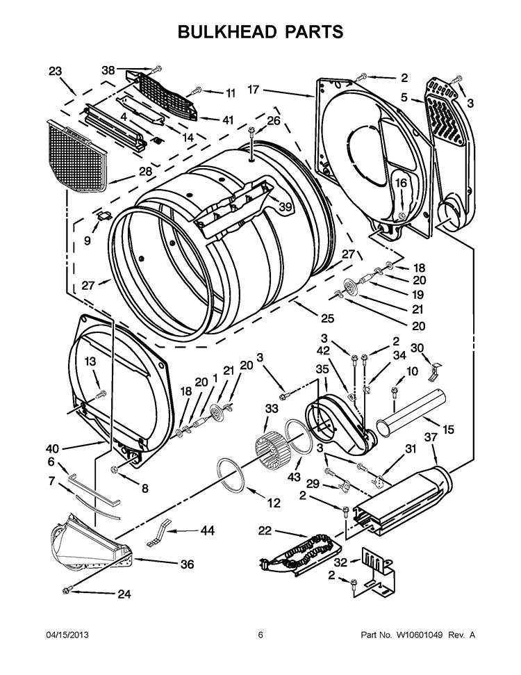 BULKHEAD PARTS Diagram and Parts List for 3LWED4900YW2  Whirlpool Dryer