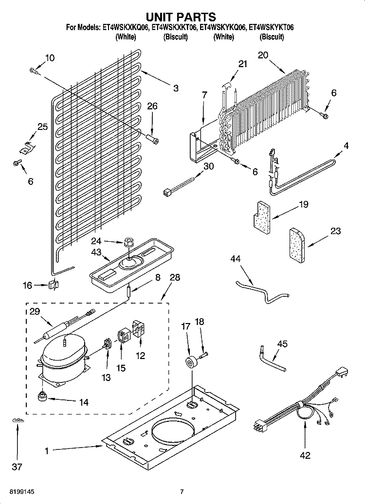 UNIT PARTS Diagram and Parts List for ET4WSKYKQ06  Whirlpool Refrigerator