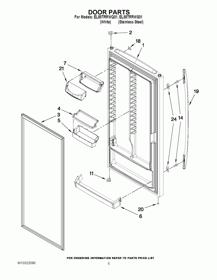 DOOR PARTS Diagram and Parts List for EL88TRRWS01  Whirlpool Refrigerator