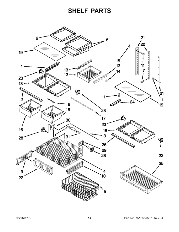 SHELF PARTS Diagram and Parts List for GX2SHBXVB06  Whirlpool Refrigerator