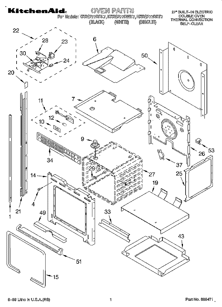 OVEN Diagram and Parts List for KEBS277DBL7  KitchenAid Wall Oven