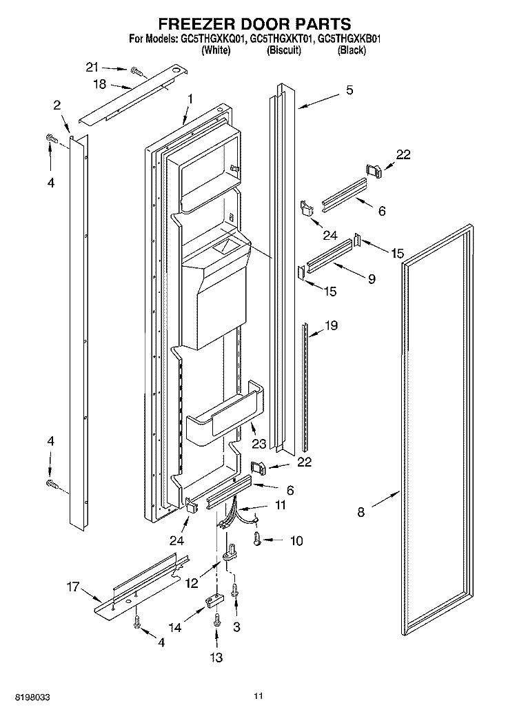 FREEZER DOOR PARTS Diagram and Parts List for GC5THGXKB01  Whirlpool Refrigerator