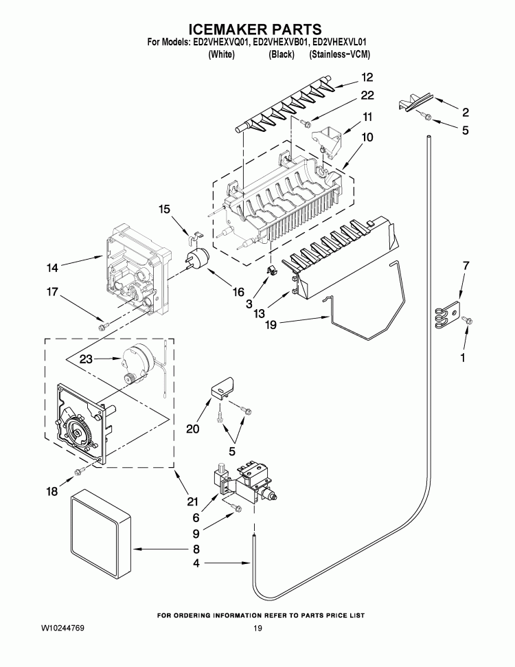 ICEMAKER PARTS Diagram and Parts List for ED2VHEXVB01  Whirlpool Refrigerator