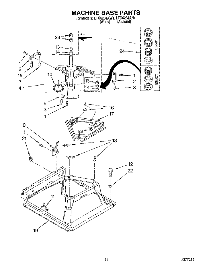 MACHINE BASE Diagram and Parts List for LTG6234AW1  Whirlpool Washer Dryer Combo