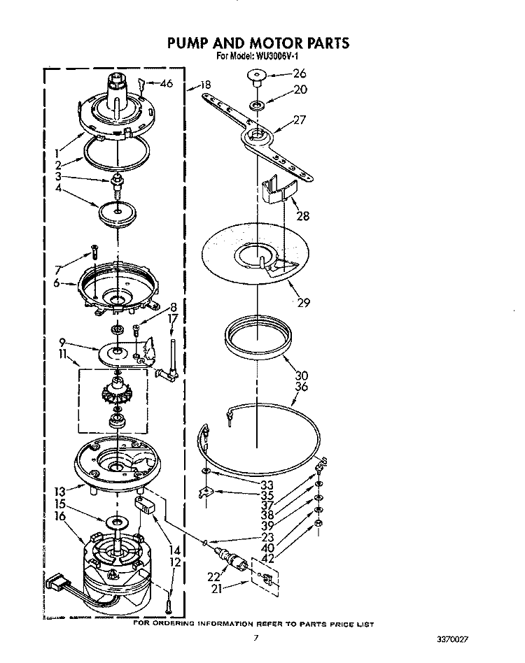 PUMP AND MOTOR Diagram and Parts List for WU3006V1  Roper Dishwasher