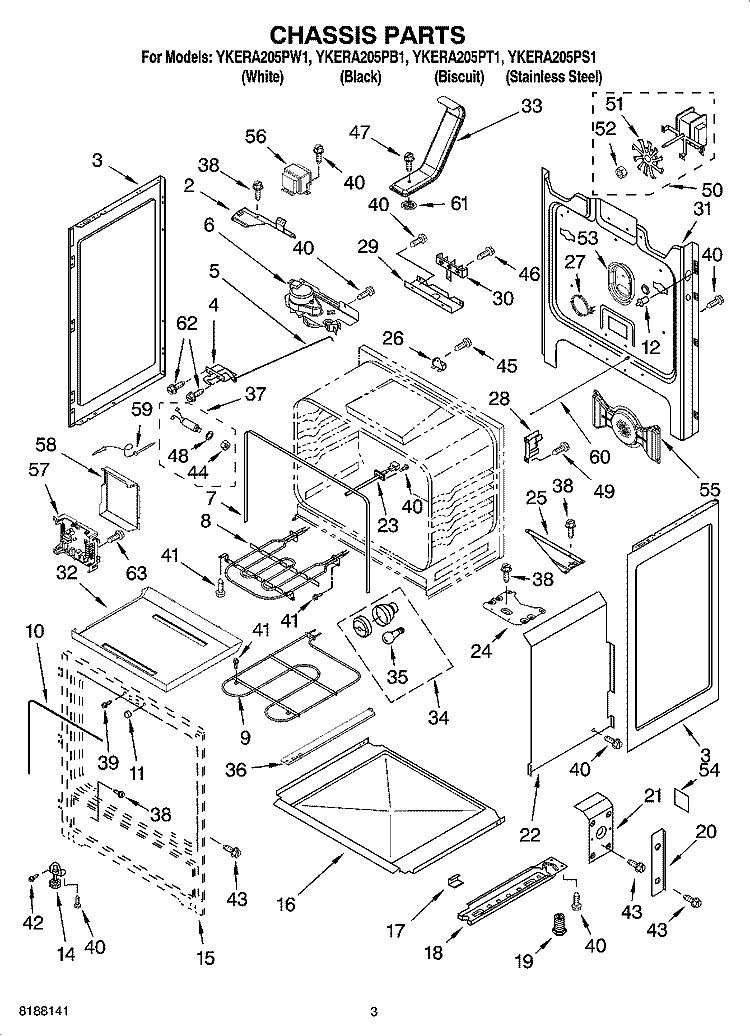 CHASSIS PARTS Diagram and Parts List for YKERA205PB1  KitchenAid Range