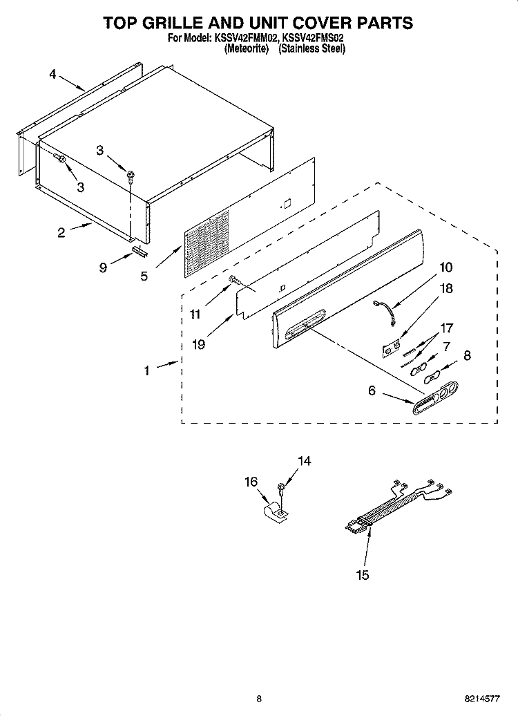 TOP GRILLE AND UNIT COVER PARTS Diagram and Parts List for KSSV42FMS02  KitchenAid Refrigerator