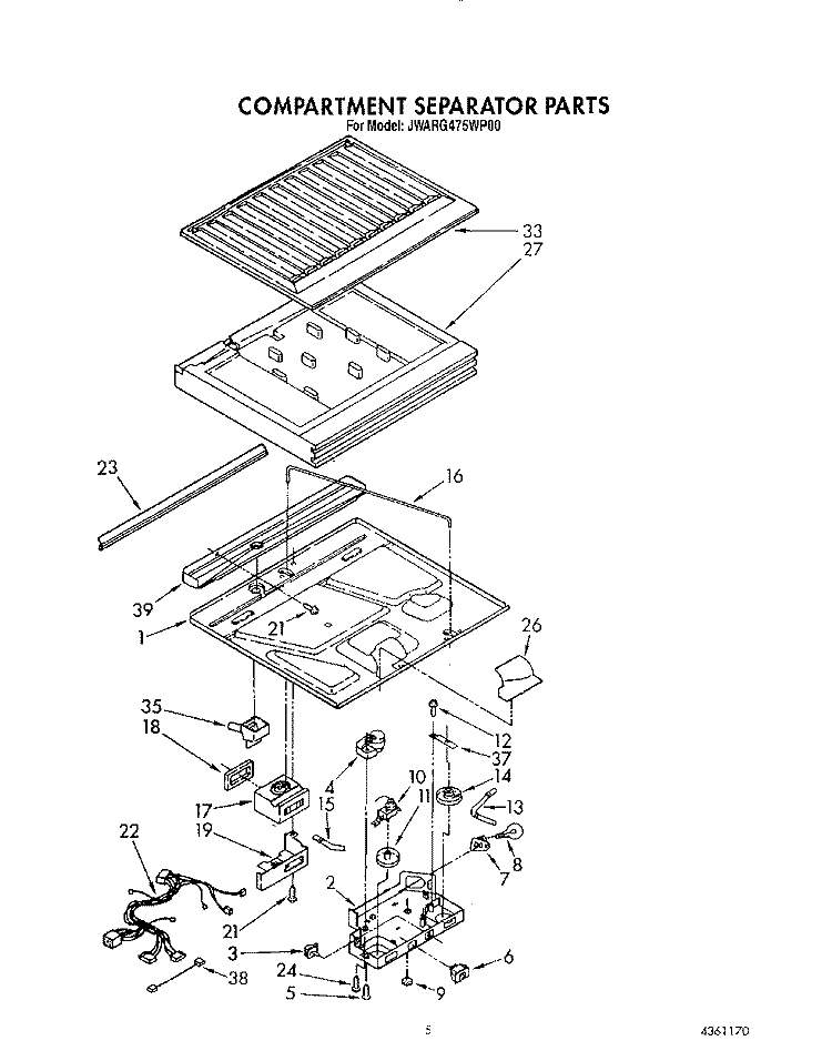 COMPARTMENT SEPARATOR Diagram and Parts List for JWARG475WP00  Whirlpool Refrigerator