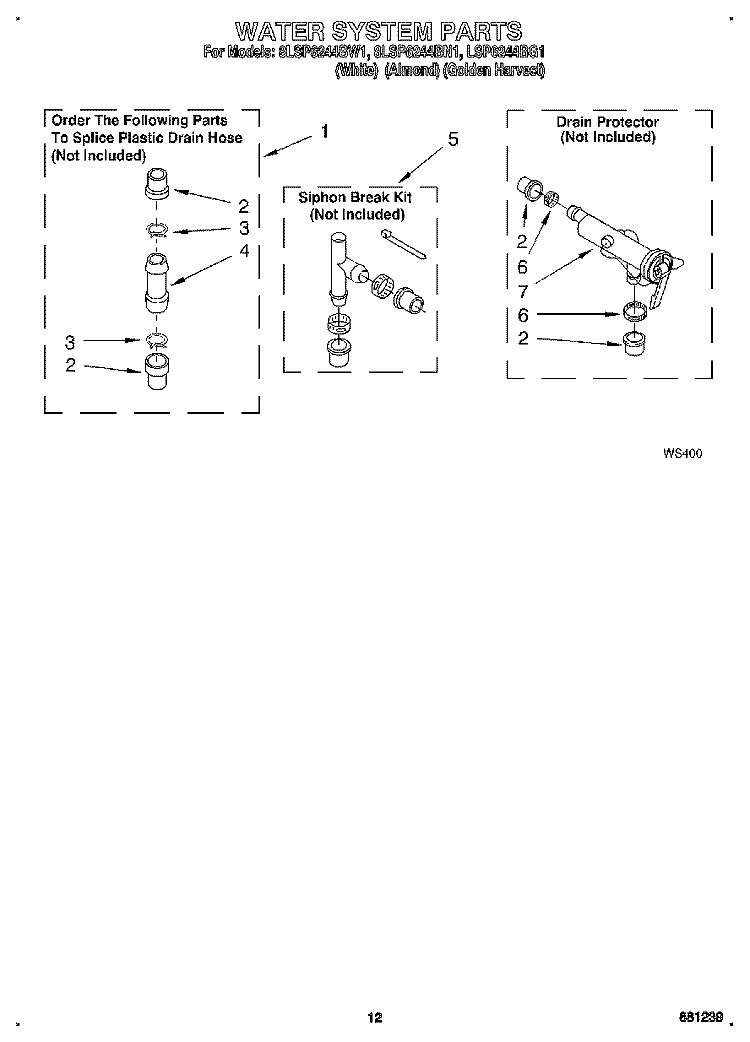 WATER SYSTEM Diagram and Parts List for 8LSP6244BG1  Whirlpool Washer