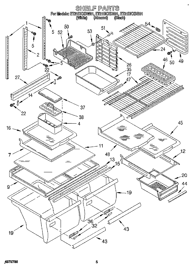 SHELF Diagram and Parts List for ET21DKXDW01  Whirlpool Refrigerator