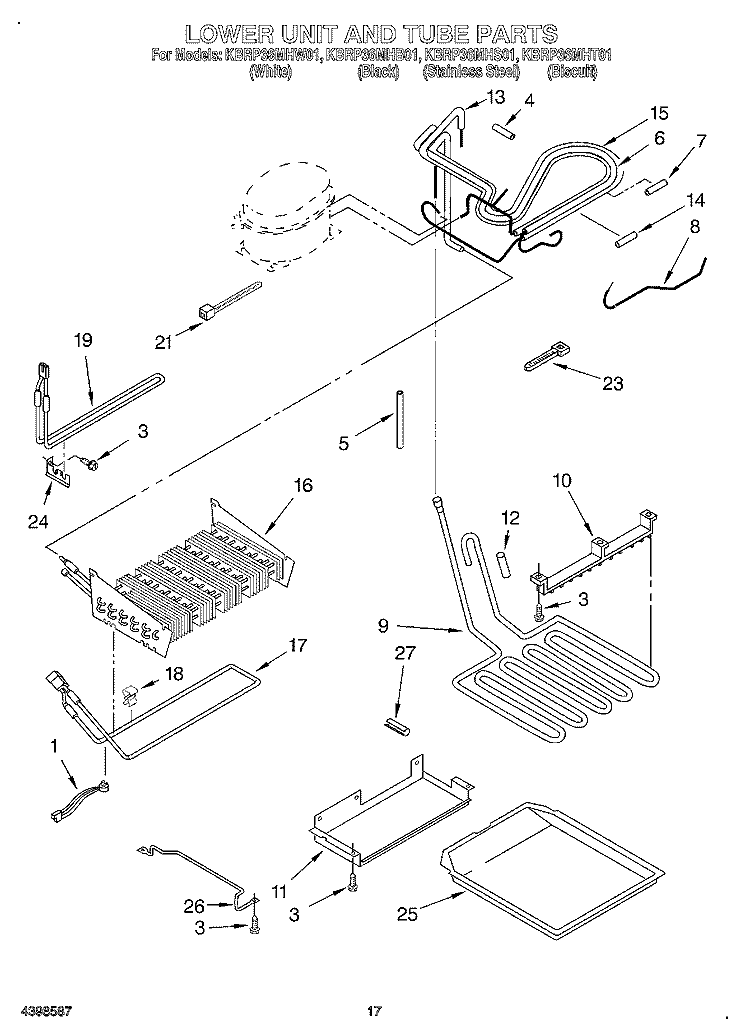 LOWER UNIT AND TUBE Diagram and Parts List for KBRP36MHB01  KitchenAid Refrigerator