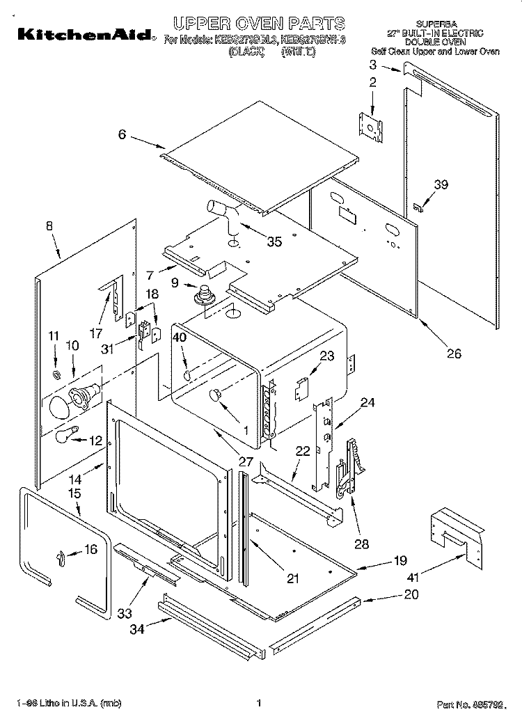 UPPER OVEN, OPTIONAL Diagram and Parts List for KEBS276BBL3  KitchenAid Wall Oven