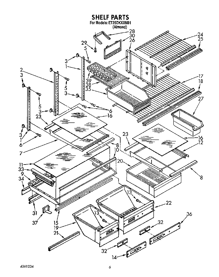 SHELF, LIT/OPTIONAL Diagram and Parts List for ET25DKXXN01  Whirlpool Refrigerator