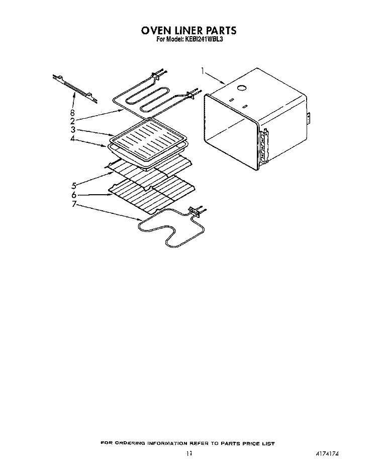 OVEN LINER Diagram and Parts List for KEBI241WBL3  KitchenAid Wall Oven