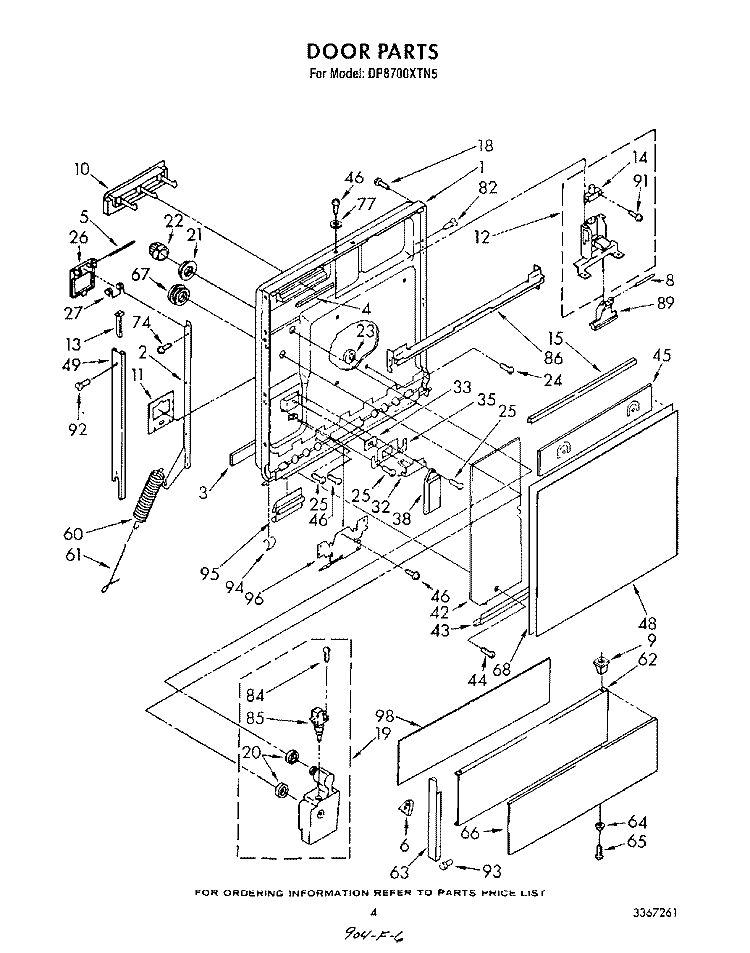 DOOR Diagram and Parts List for DP8700XTN5  Whirlpool Dishwasher