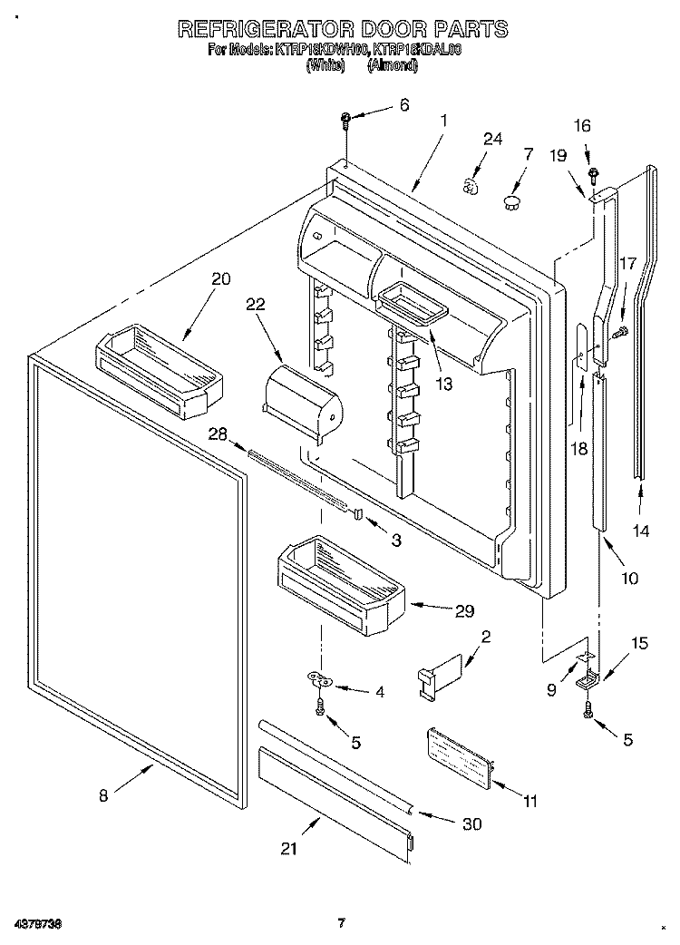 REFRIGERATOR DOOR Diagram and Parts List for KTRP18KDAL00  Whirlpool Refrigerator