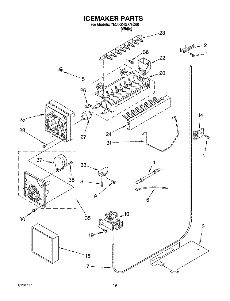 ICEMAKER PARTS, PARTS NOT ILLUSTRATED Diagram and Parts List for 7ED5GHGXMQ00  Whirlpool Refrigerator