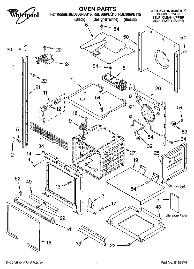 OVEN PARTS Diagram and Parts List for RBD306PDB15  Whirlpool Wall Oven
