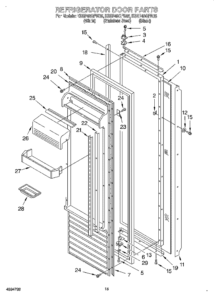 REFRIGERATOR DOOR Diagram and Parts List for KSSP48QFB05  KitchenAid Refrigerator