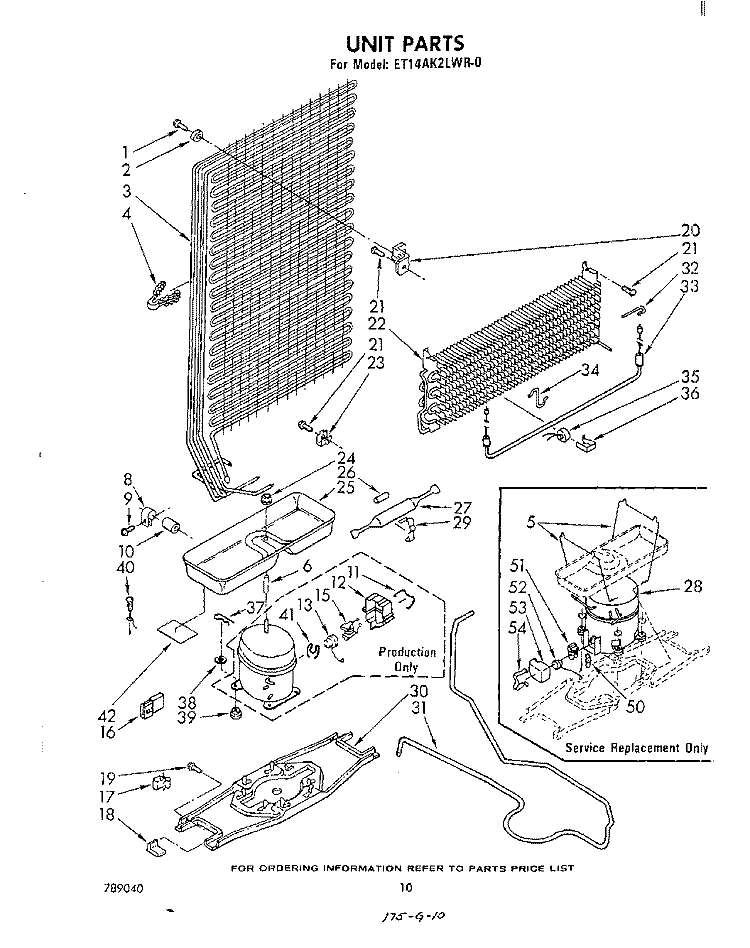 UNIT Diagram and Parts List for ET14AK2LWR0  Whirlpool Refrigerator