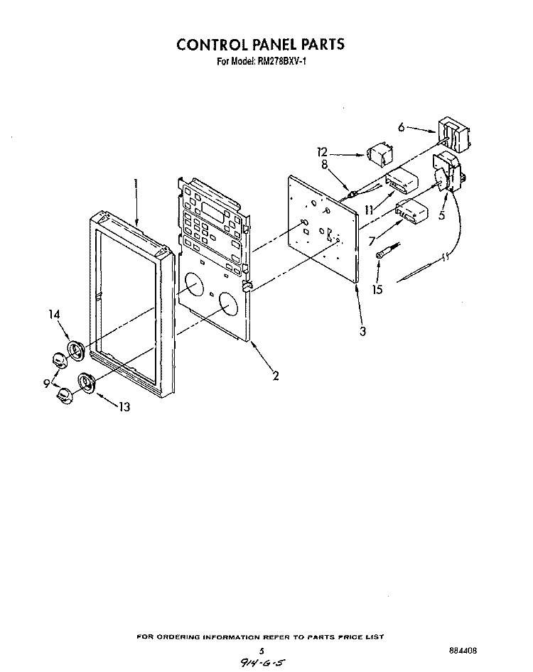 CONTROL PANEL Diagram and Parts List for RM278BXV1  Whirlpool Microwave Oven Combo