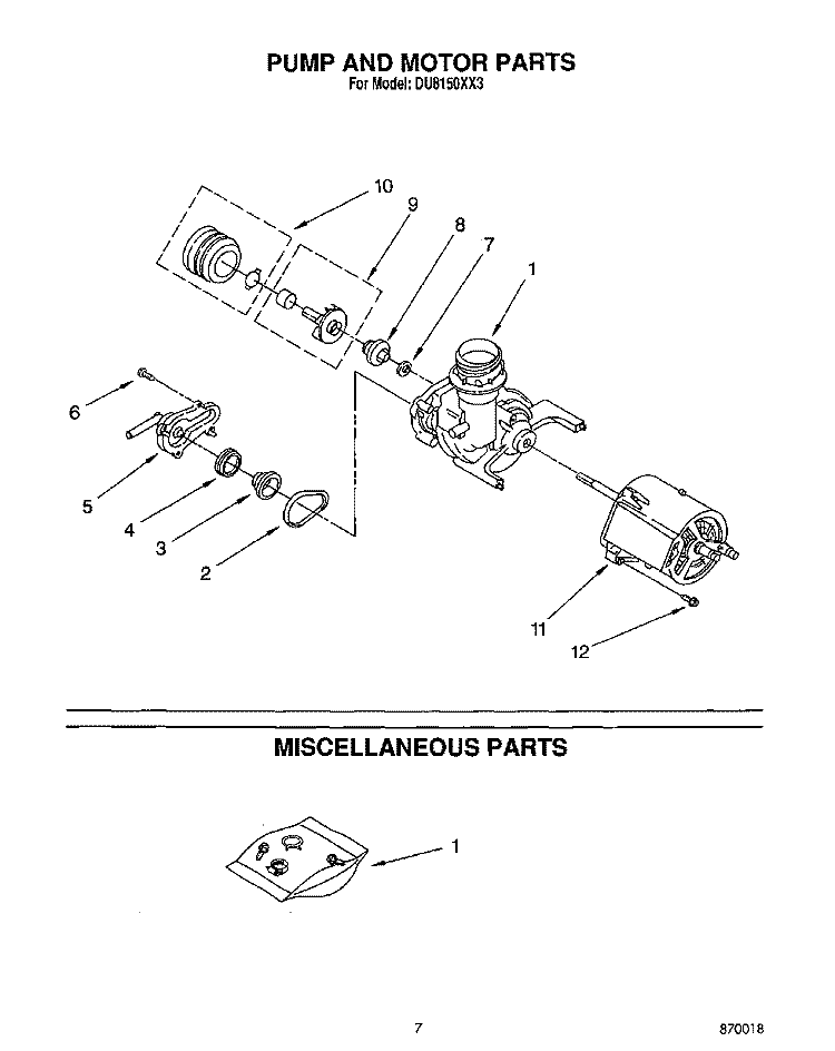 PUMP AND MOTOR, MISCELLANEOUS Diagram and Parts List for DU8150XX3  Whirlpool Dishwasher