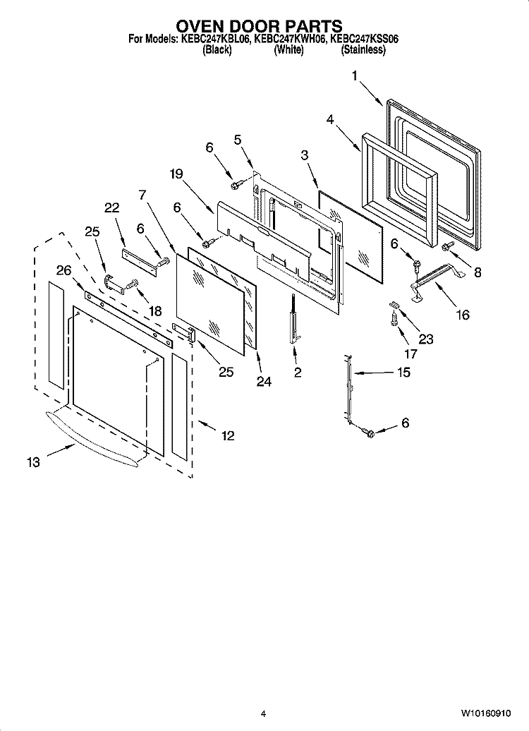 OVEN DOOR PARTS Diagram and Parts List for KEBC247KBL06  KitchenAid Wall Oven