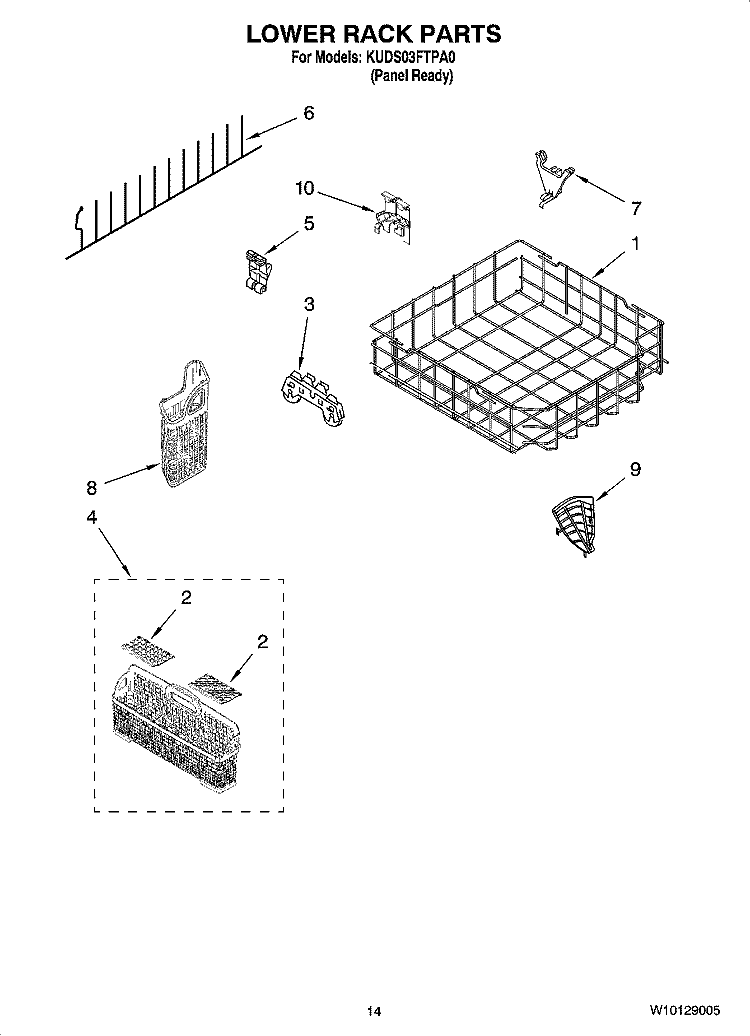 LOWER RACK PARTS, OPTIONAL PARTS (NOT INCLUDED) Diagram and Parts List for KUDS03FTPA0  KitchenAid Dishwasher