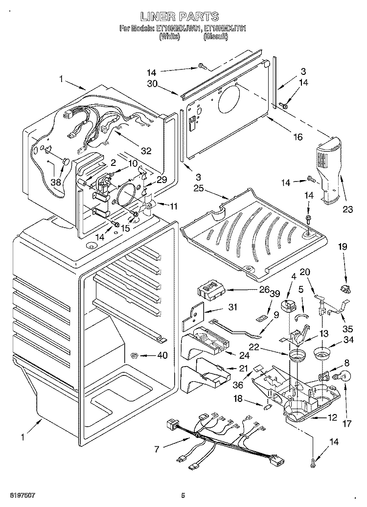 LINER Diagram and Parts List for ET18NMXJW01  Whirlpool Refrigerator