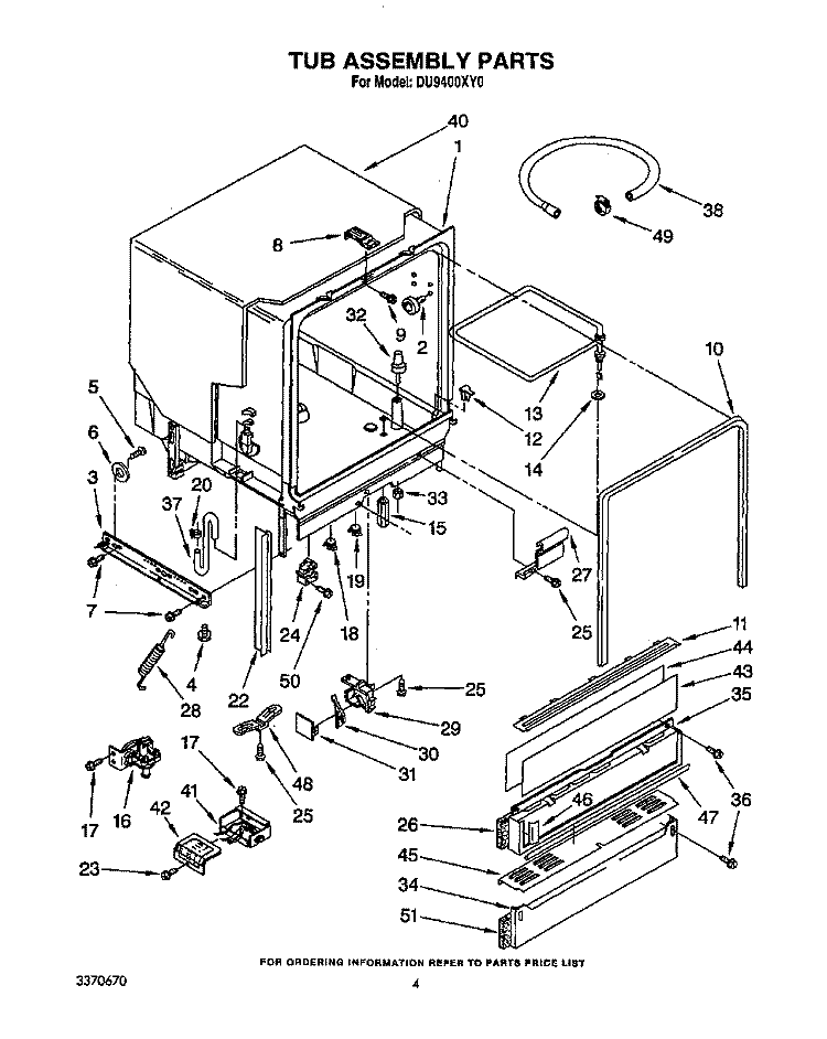 TUB ASSEMBLY Diagram and Parts List for DU9400XY0  Whirlpool Dishwasher