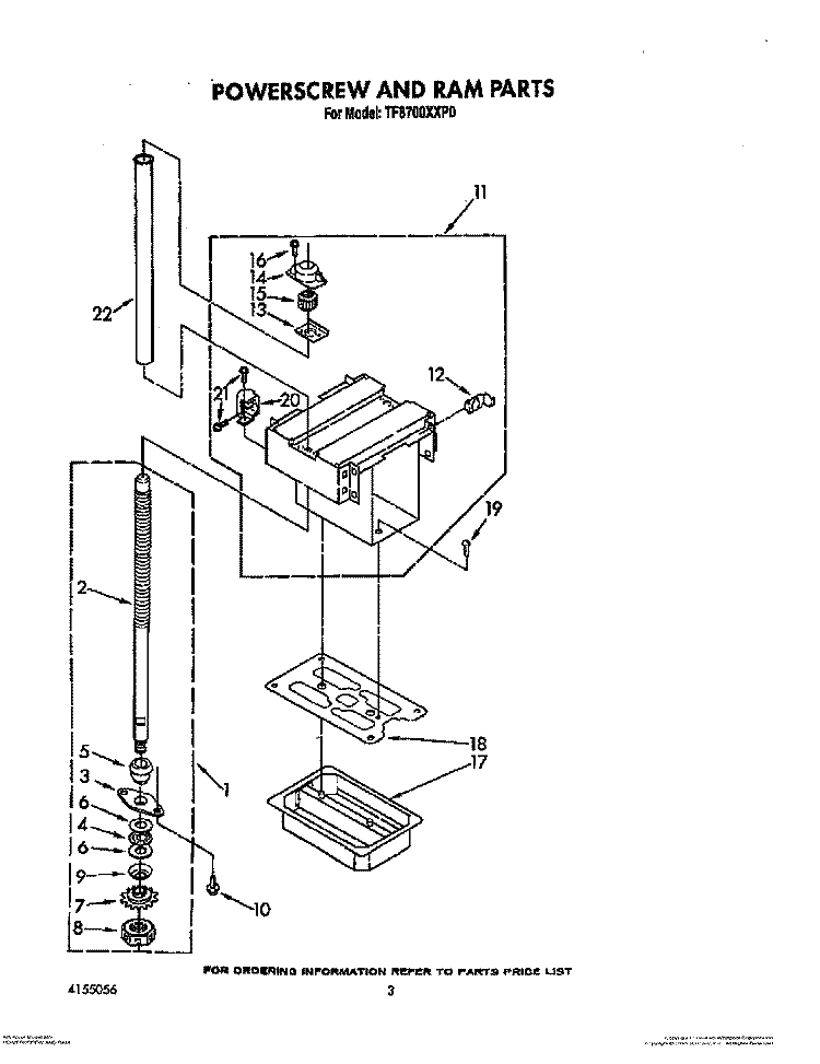 POWERSCREW AND RAM Diagram and Parts List for TF8700XXP0  Whirlpool Trash Compactor