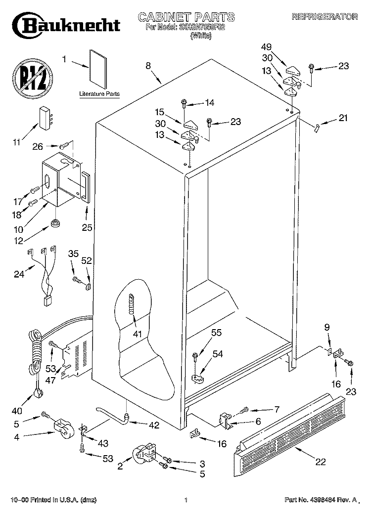 CABINET, LITERATURE Diagram and Parts List for 3XKGN7050F02  Whirlpool Refrigerator