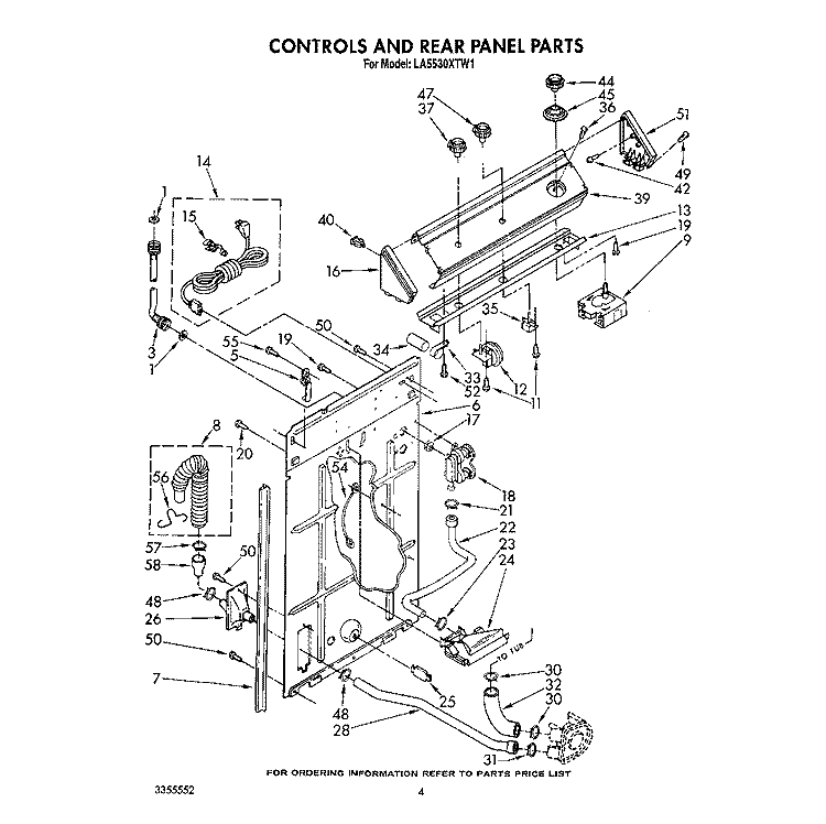 CONTROLS AND REAR PANEL Diagram and Parts List for LA5530XTF1  Whirlpool Washer