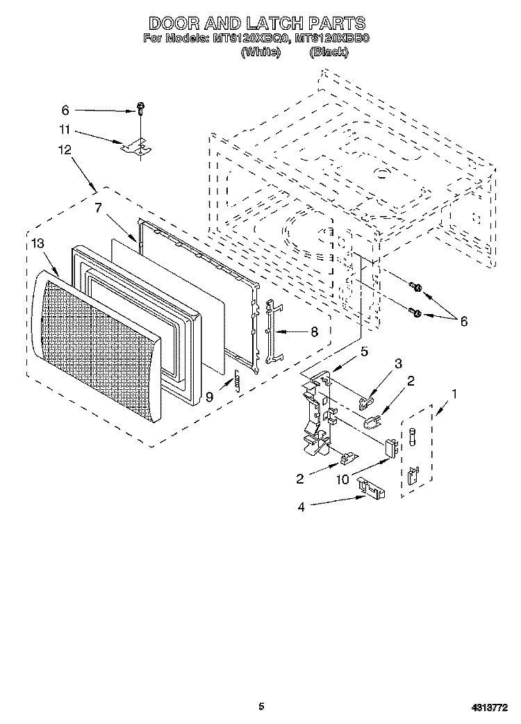 DOOR AND LATCH Diagram and Parts List for MT6120XBB0  Whirlpool Microwave