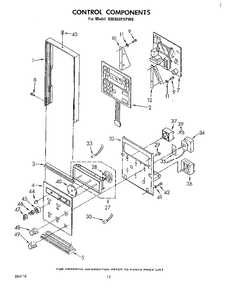 CONTROL Diagram and Parts List for RM988PXPW0  Whirlpool Microwave Oven Combo