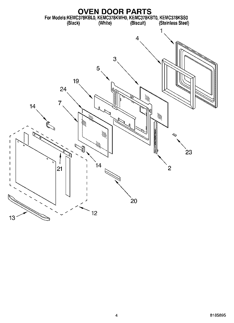 OVEN DOOR Diagram and Parts List for KEMC378KSS0  KitchenAid Microwave Oven Combo