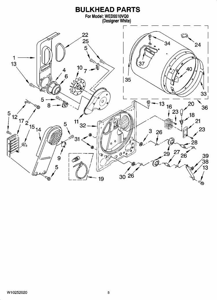BULKHEAD PARTS, OPTIONAL PARTS (NOT INCLUDED) Diagram and Parts List for WED5510VQ0  Whirlpool Dryer