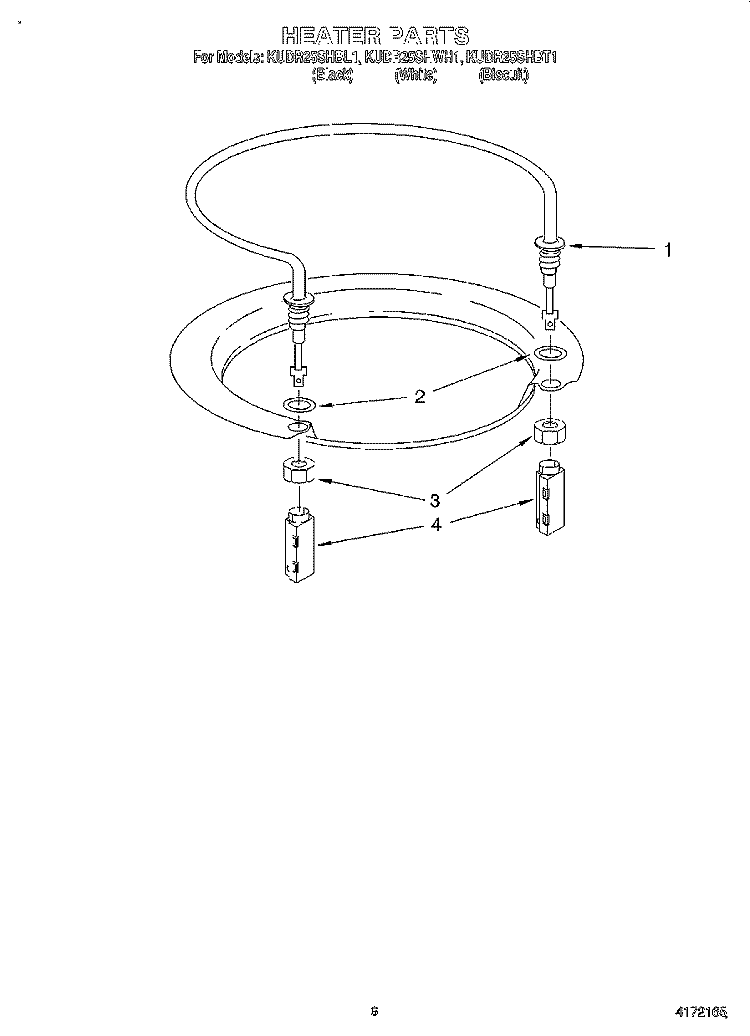 HEATER Diagram and Parts List for KUDR25SHBT1  KitchenAid Dishwasher