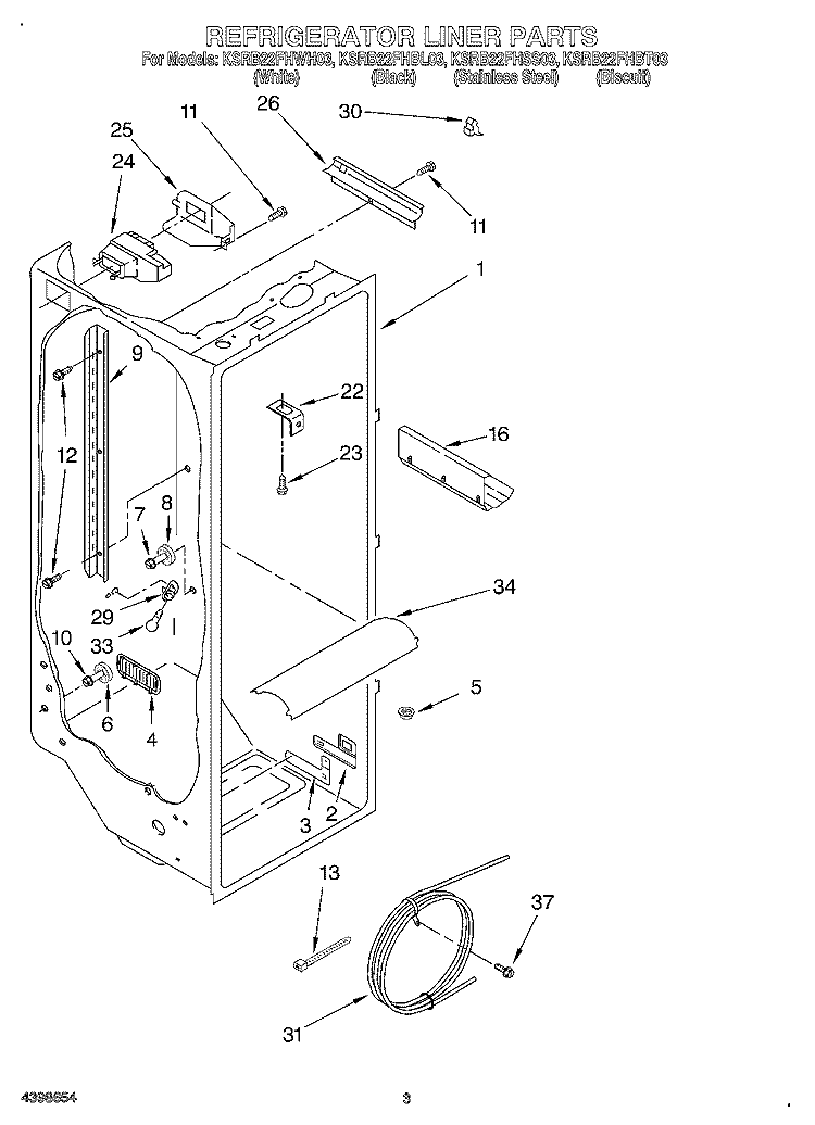 REFRIGERATOR LINER Diagram and Parts List for KSRB22FHBL03  KitchenAid Refrigerator