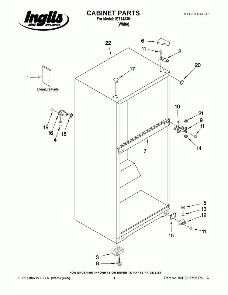 CABINET PARTS Diagram and Parts List for IST143301  Inglis Refrigerator