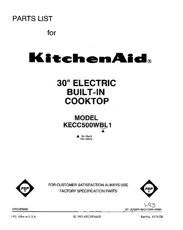 SECTION Diagram and Parts List for KECC500WBL1  KitchenAid Cooktop