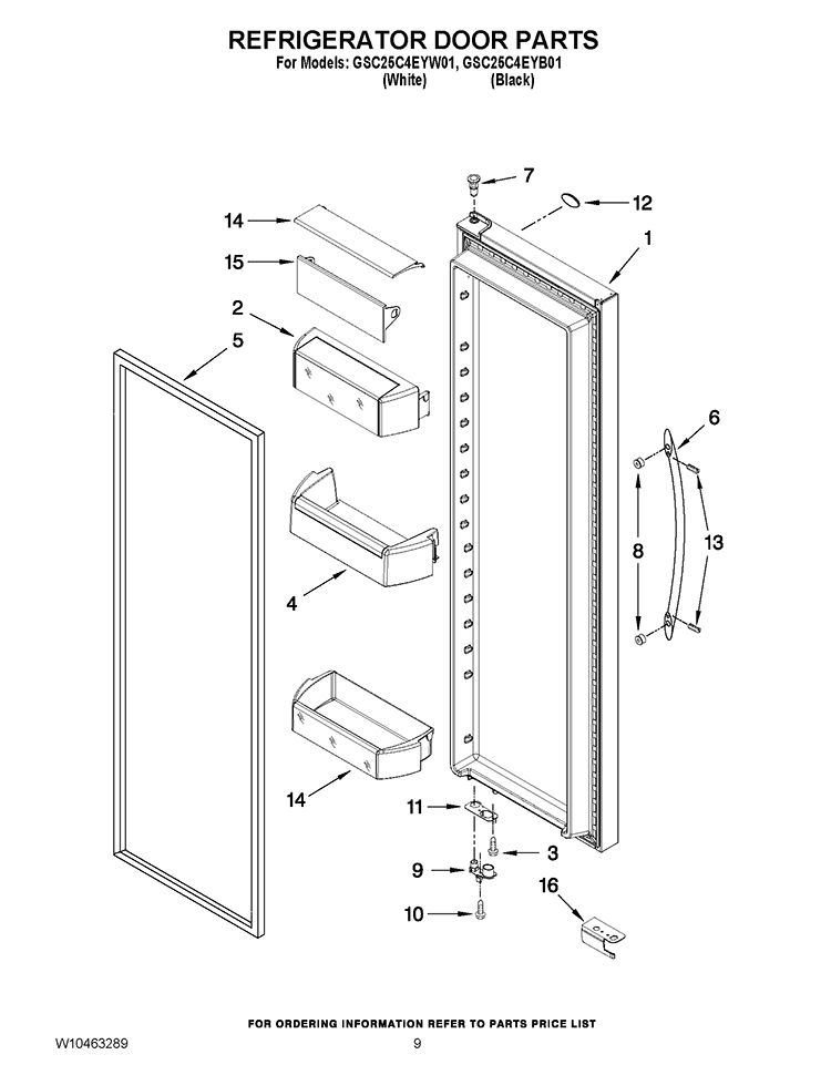 REFRIGERATOR DOOR PARTS Diagram and Parts List for GSC25C4EYB01  Whirlpool Refrigerator