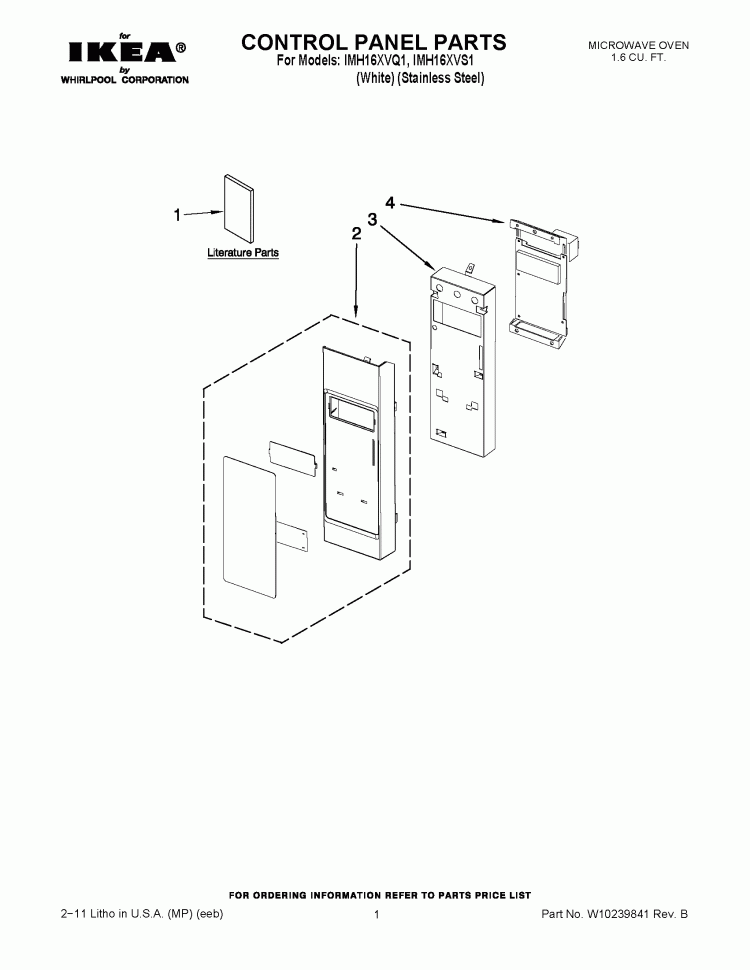 CONTROL PANEL PARTS Diagram and Parts List for IMH16XVQ1  Whirlpool Microwave