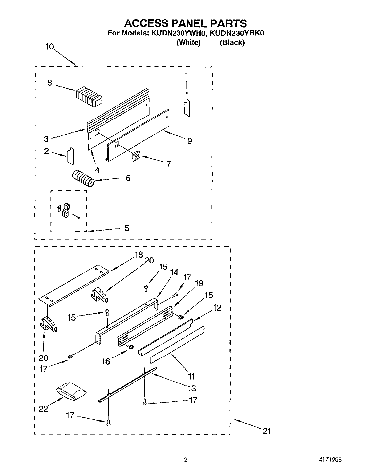 ACCESS PANEL Diagram and Parts List for KUDN230YWH0  KitchenAid Dishwasher