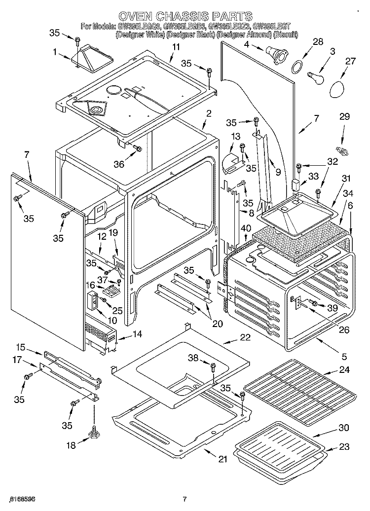 OVEN CHASSIS Diagram and Parts List for GW395LEGB3  Whirlpool Range