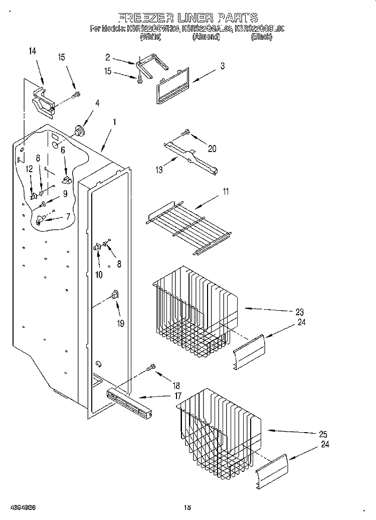 FREEZER LINER Diagram and Parts List for KSRS22QGBL00  KitchenAid Refrigerator