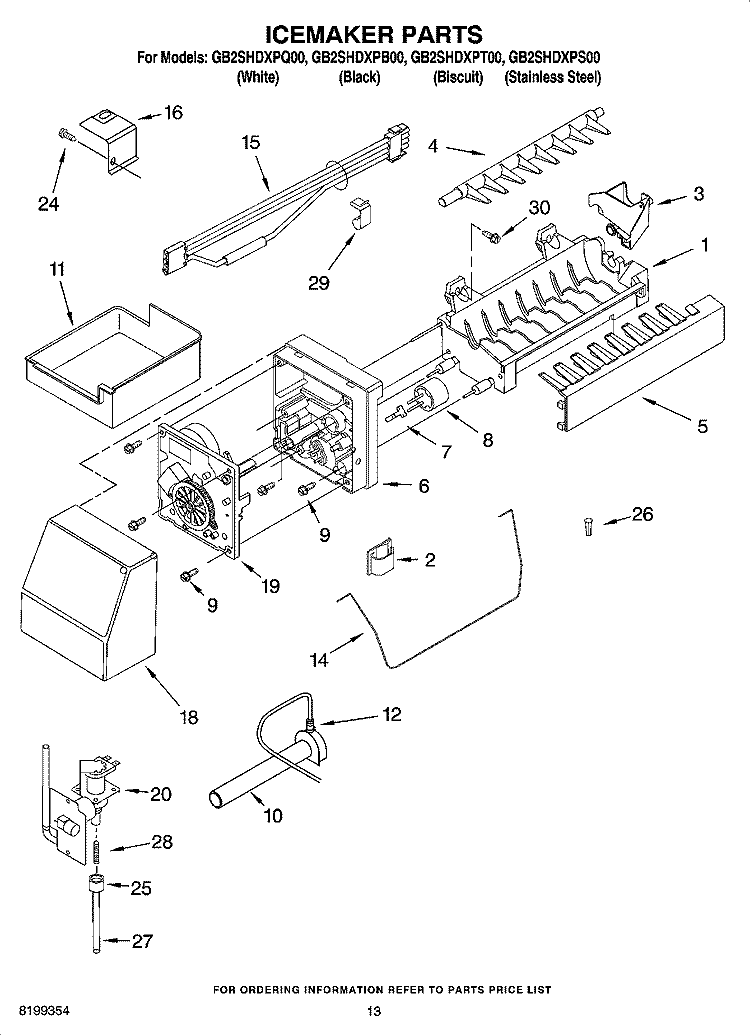 ICEMAKER PARTS, OPTIONAL PARTS Diagram and Parts List for GB2SHDXPB00  Whirlpool Refrigerator