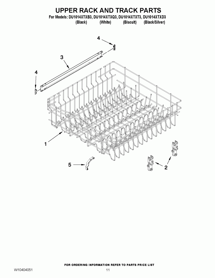 UPPER RACK AND TRACK PARTS Diagram and Parts List for DU1014XTXQ3  Whirlpool Dishwasher