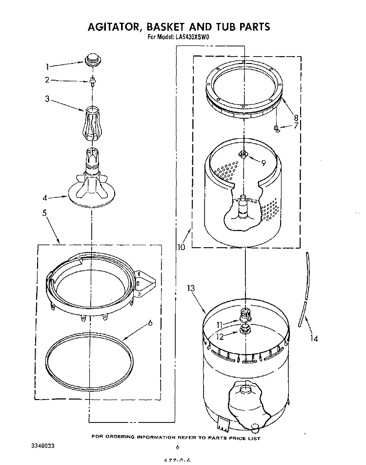 AGITATOR, BASKET AND TUB Diagram and Parts List for LA5430XSW0  Whirlpool Washer